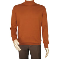 Men's Sweater Knit By BRANGO Turkey Mock Neck Cotton Blend 21050 Tobacco