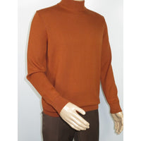 Men's Sweater Knit By BRANGO Turkey Mock Neck Cotton Blend 21050 Tobacco