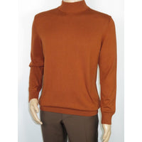 Men's Sweater Knit By BRANGO Turkey Mock Neck Cotton Blend 21050 Tobacco