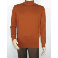 Men's Sweater Knit By BRANGO Turkey Mock Neck Cotton Blend 21050 Tobacco