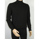 Men's Sweater Knit By BRANGO Turkey Mock Neck Cotton Blend 21050 Black