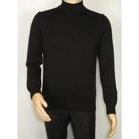 Men's Sweater Knit By BRANGO Turkey Mock Neck Cotton Blend 21050 Black