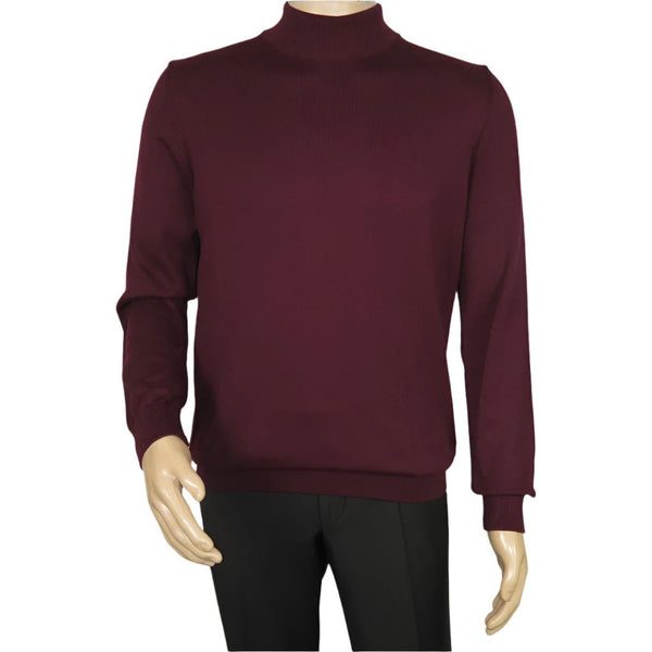 Men's Sweater Knit By BRANGO Turkey Mock Neck Cotton Blend 21050 Burgundy
