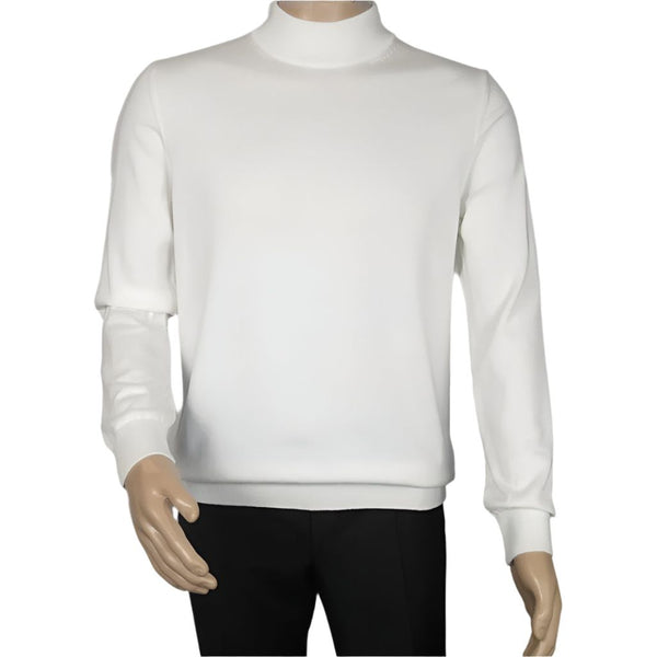 Men's Sweater Knit By BRANGO Turkey Mock Neck Cotton Blend 21050 White