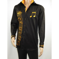 Men Axxess Turkey Shirt 100% Cotton Musical Note 224-56 French Cuffs Black Gold