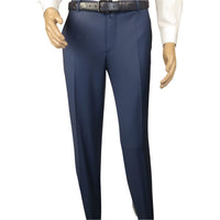 Men's MONO Turkey Slacks 100% Wool Plain Front Regular Fit 2501-24 Mid Blue