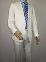 Men's ENZO Linen Spring Summer Suit Light Weight Breathable E58302-1 White