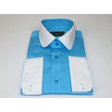 Men 100% Cotton Shirt CIERO MONTERO Turkey #STN 066 Teal/White Collar Slim Fit - J.Valintin Men's Wear Legend - 101043