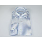 Men 100% Italian Cotton Shirt Non Iron SORRENTO Turkey 4730 White Blue Stripe - J.Valintin Men's Wear Legend - 98734