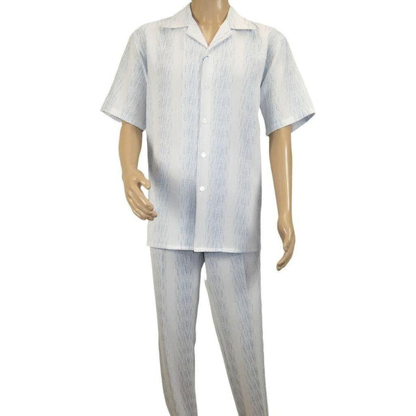 Men's 2pc Walking Leisure Suit by Royal Diamond T2004 White Blue Size Large - J.Valintin Men's Wear Legend - T2004 - Large