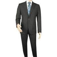 Men Suit BERLUSCONI Italian Wool 180's Pin Stripe One Button Peak UGS95-4 Black