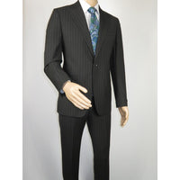Men Suit BERLUSCONI Italian Wool 180's Pin Stripe One Button Peak UGS95-4 Black