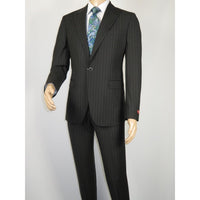 Men Suit BERLUSCONI Italian Wool 180's Pin Stripe One Button Peak UGS95-4 Black