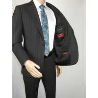Men Suit BERLUSCONI Italian Wool 180's Pin Stripe One Button Peak UGS95-4 Black