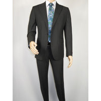 Men Suit BERLUSCONI Italian Wool 180's Pin Stripe One Button Peak UGS95-4 Black
