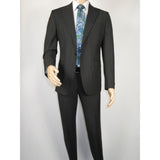 Men Suit BERLUSCONI Italian Wool 180's Pin Stripe One Button Peak UGS95-4 Black