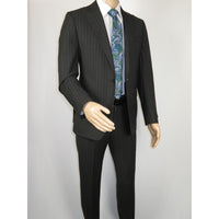 Men Suit BERLUSCONI Italian Wool 180's Pin Stripe One Button Peak UGS95-4 Black