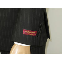 Men Suit BERLUSCONI Italian Wool 180's Pin Stripe One Button Peak UGS95-4 Black